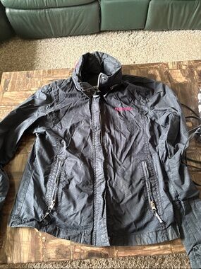 Bench Women's Dark Gray Utility Jacket with Pink Logo